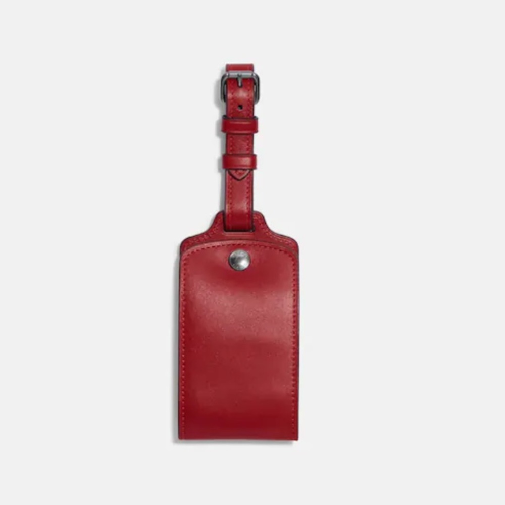 COACH REFINED CALF LEATHER LUGGAGE TAG IN RED